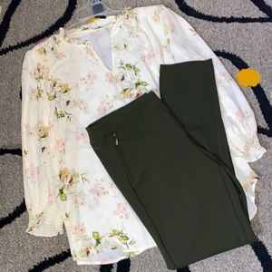 🤩Two piece outfit including sheer floral top and SOHO olive green pants
